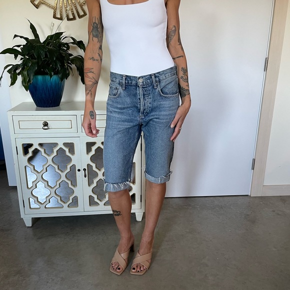 AGOLDE Aritzia Denim Shorts | Carrie Bermuda Long Shorts Jean Blue 24 - Picture 3 of 6